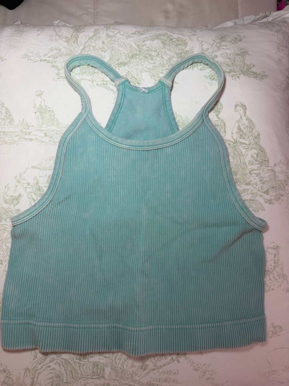 Women's Ribbed Racerback Crop Tank Top - Aqua
